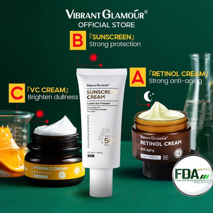 VIBRANT GLAMOUR FDA SET - Vitamin C Cream, Retinol Cream, Sunscreen SPF50