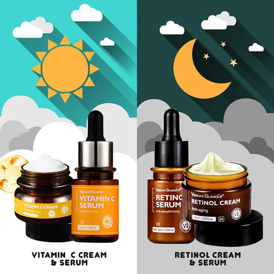 VIBRANT GLAMOUR FDA SET - Retinol Serum & Cream + Vitamin C Serum & Cream