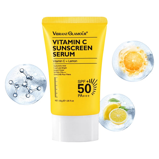 VIBRANT GLAMOUR - 30g Vitamin C Sunscreen Cream Whitening Spot Proof Repair Sunscreen SPF 50+ PA+++ UVA/UVB Sunblock 50X C Lemon 3X Ceramide Skin Barrier Repair Brightening Fade Dark Spots Skin Moisturizing