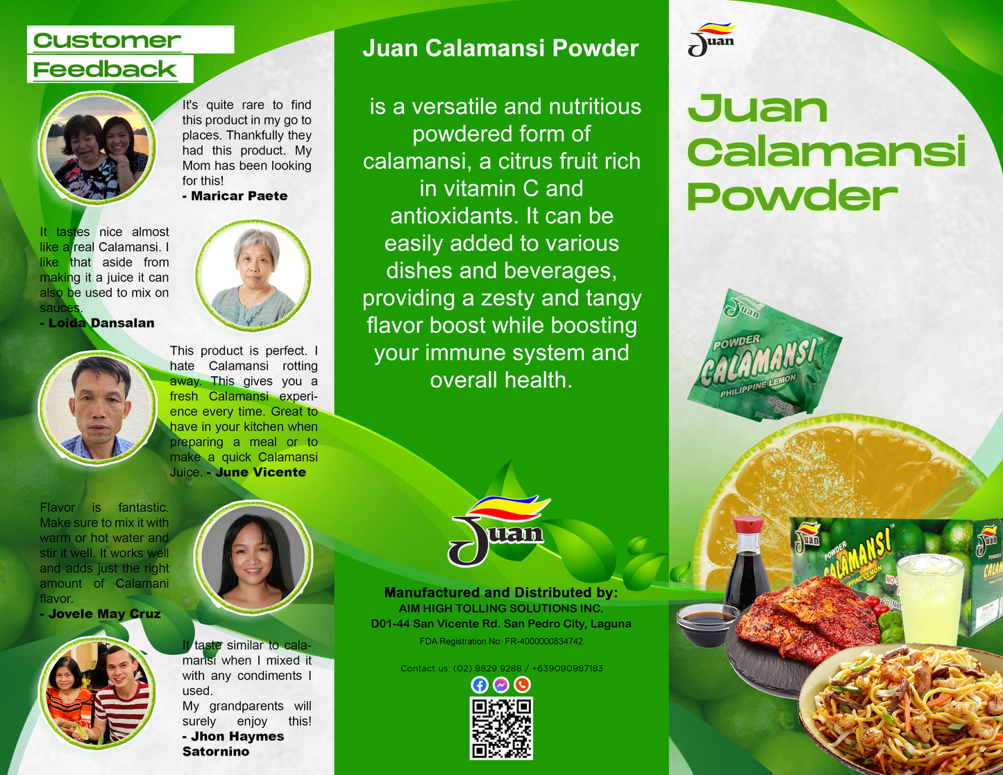 JUAN CALAMANSI POWDER - 48SACHETS Per BOX Sugar Free Natural Beverage Mixed