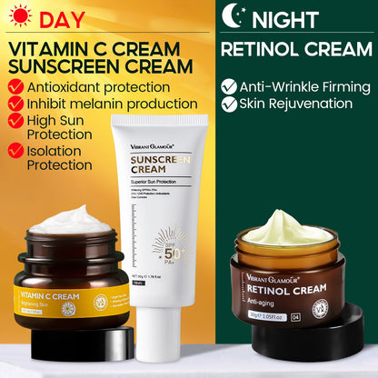 VIBRANT GLAMOUR FDA SET - Vitamin C Cream, Retinol Cream, Sunscreen SPF50