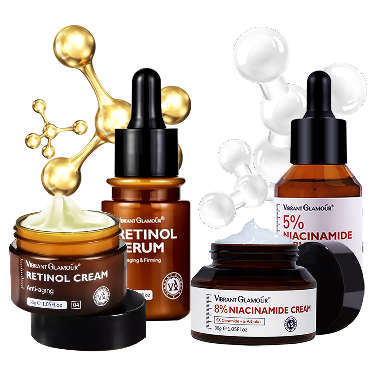 VIBRANT GLAMOUR 8% Niacinamide Whitening Face Cream, 5% Niacinamide Serum, Retinol Cream, & Retinol Serum