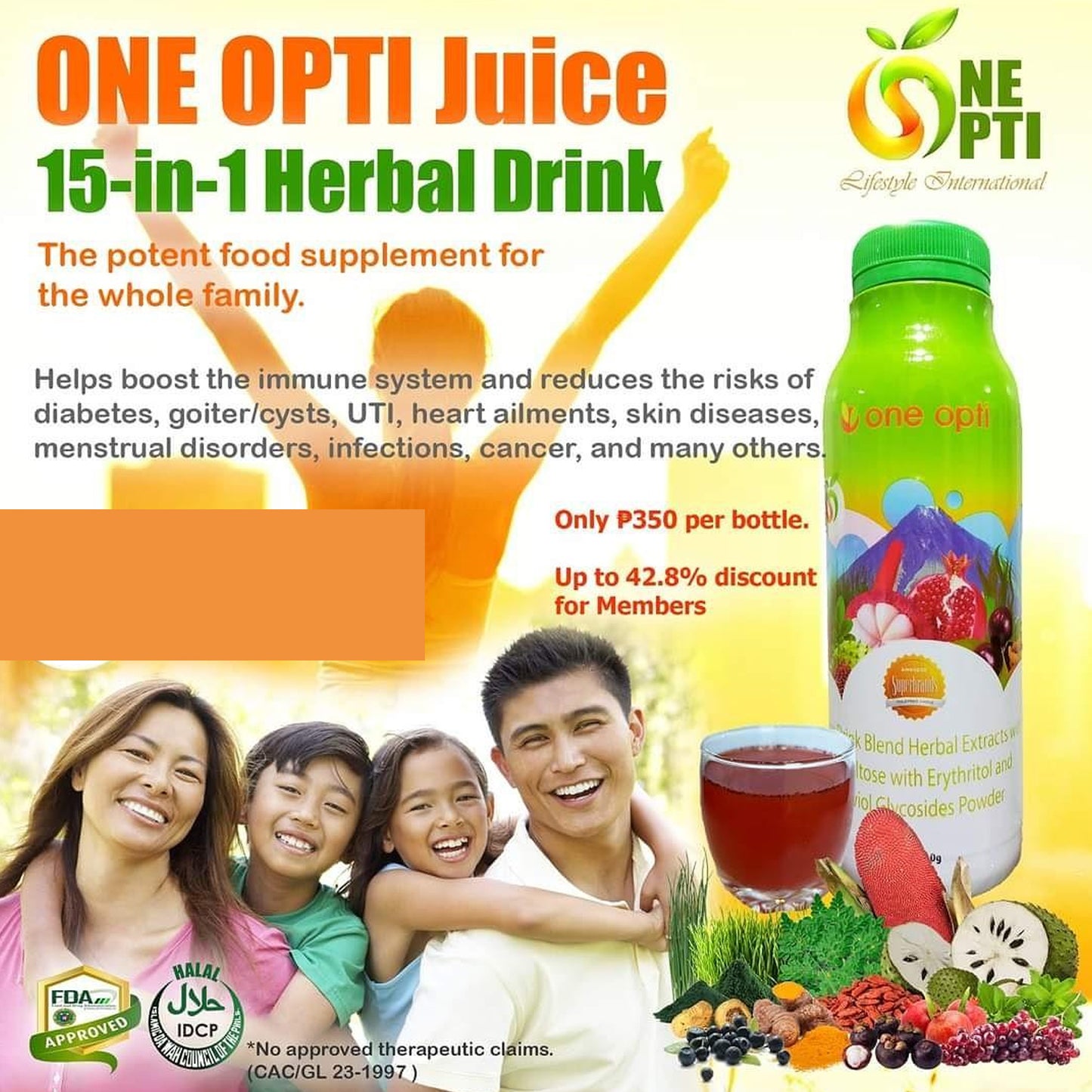 ONE OPTI JUICE 15 IN 1 MIX / Chocodrink 1 Bottle