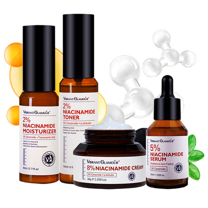 VIBRANT GLAMOUR 8% Niacinamide Whitening Face Cream, 5% Niacinamide Serum, 2% Niacinamide Moisturizer, 2% Niacinamide Toner Set