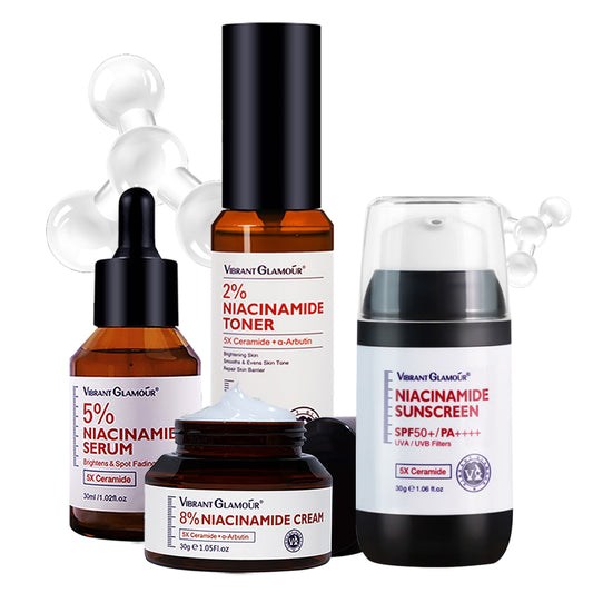 VIBRANT GLAMOUR FDA Niacinamide Whitening Set 5X Ceramide Repair Toner Moisturizing Serum Cream SPF50+ PA++++ Sunscreen