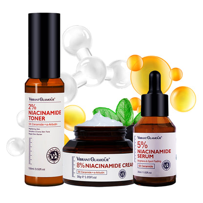 VIBRANT GLAMOUR 8% Niacinamide Whitening Face Cream 5% Niacinamide Serum & Niacinamide Toner Set